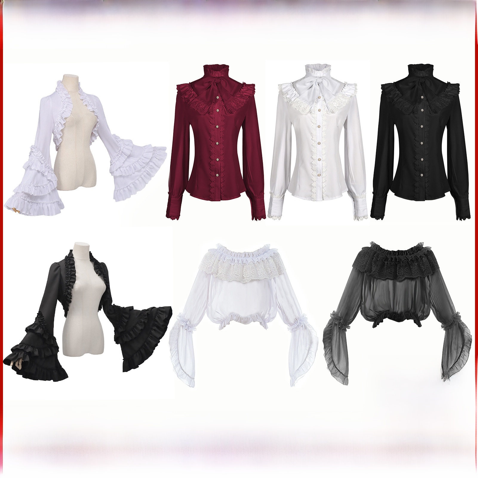 Vintage Victorian Fashion - Camisa Plissada de Manga Longa Estilo