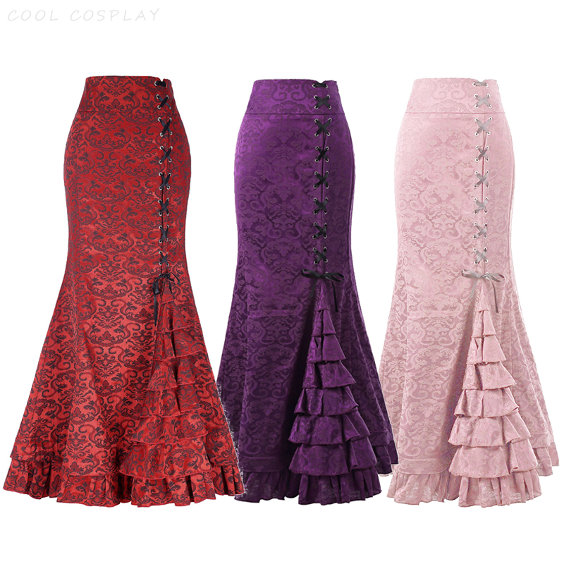 Vintage Victorian Fashion - Saias longas femininas punk cauda de